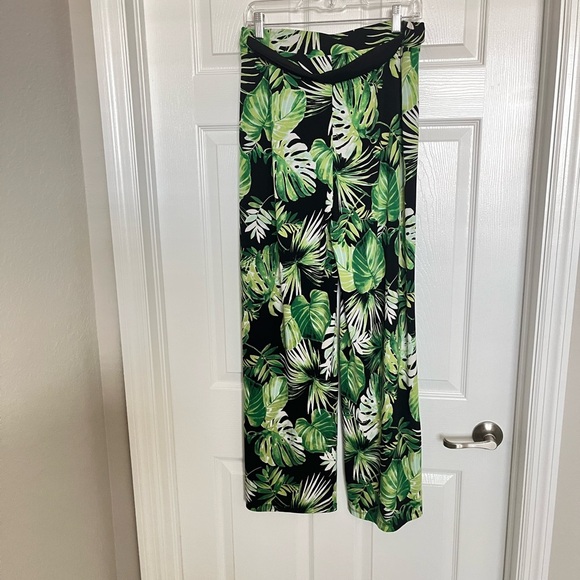WHBM Wide Leg Emerald Palm Pants SZ S - Picture 2 of 3
